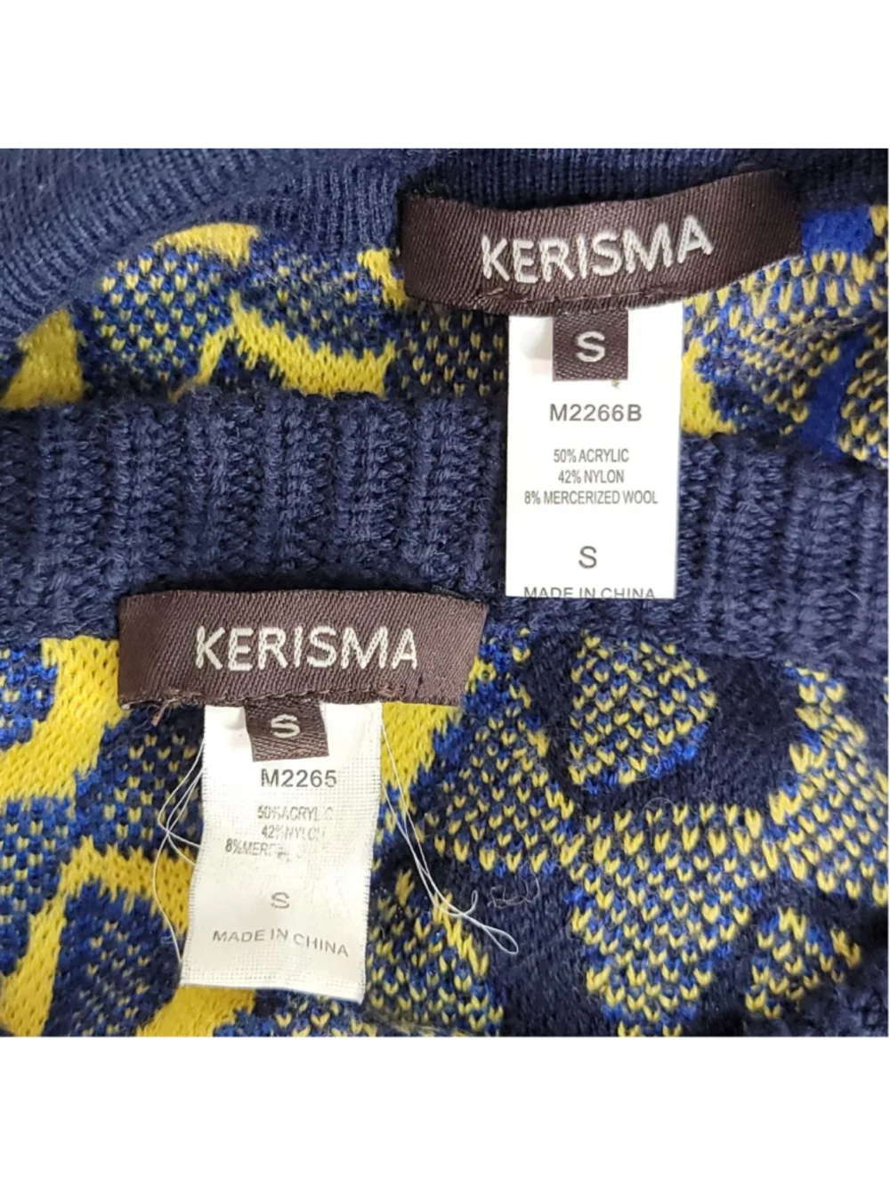 Kerisma Knit Crew Neck Sweater Pencil Midi Skirt Matching Set Blue Geometric S